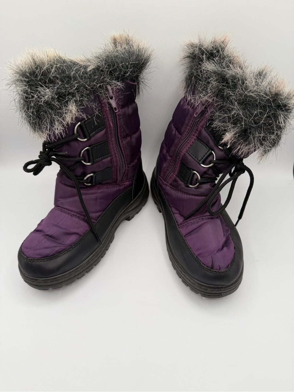 Adorababy Kids Insulated Purple Faux-Fur Trim Winter Boots